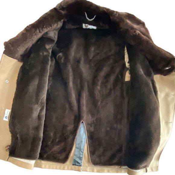 Vintage Lakeland Camel Tan Wool Blend Faux Sherpa Collar Lined Rancher Jacket 42 - Picture 9 of 12